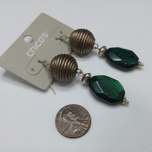 Chico's Bronze and Green Lucite Drop Bead Earrings, 2 1/4 Inches, New On Card - Picture 8 of 9